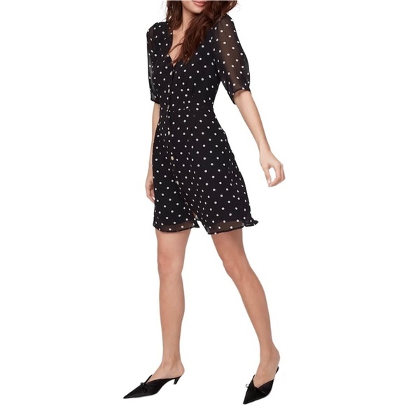 Aritzia Wilfred Button-Front Dress Black & White Polka Dot Sz 0 - Picture 13 of 16